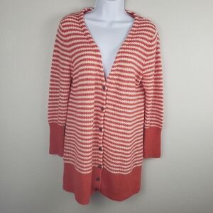 Sundance Striped Button Down Lambswool Oversized Cardigan Orange Size Small